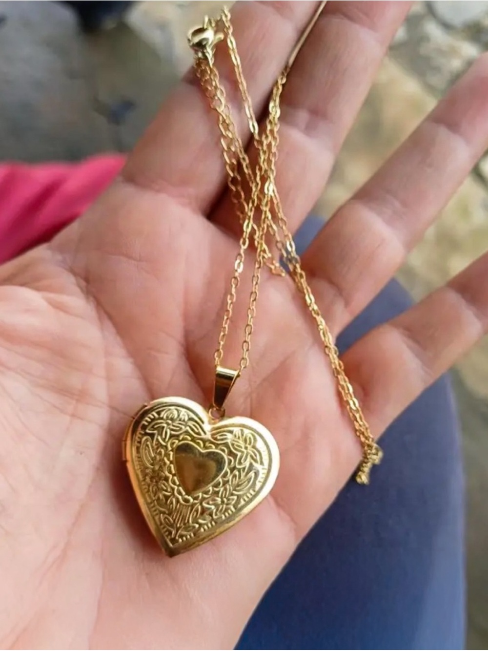 💖10k Gold Plated Antique Style Oversized Heart Locket Pendant Necklace